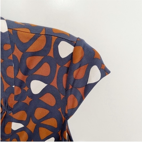 Trina Turk top orange navy blue mod retro empire waist zipper silk - Picture 5 of 9